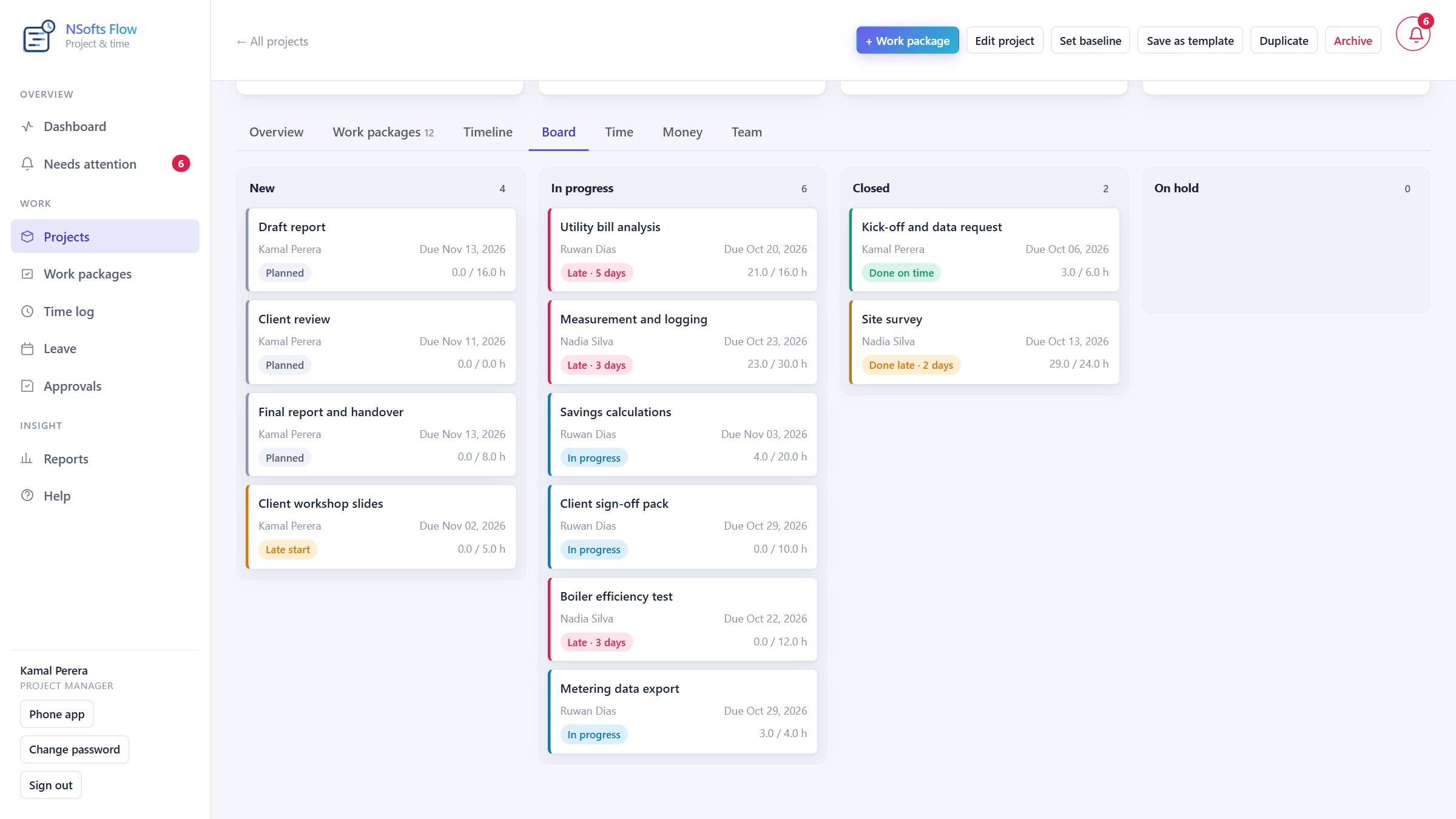 NSofts Flow board view